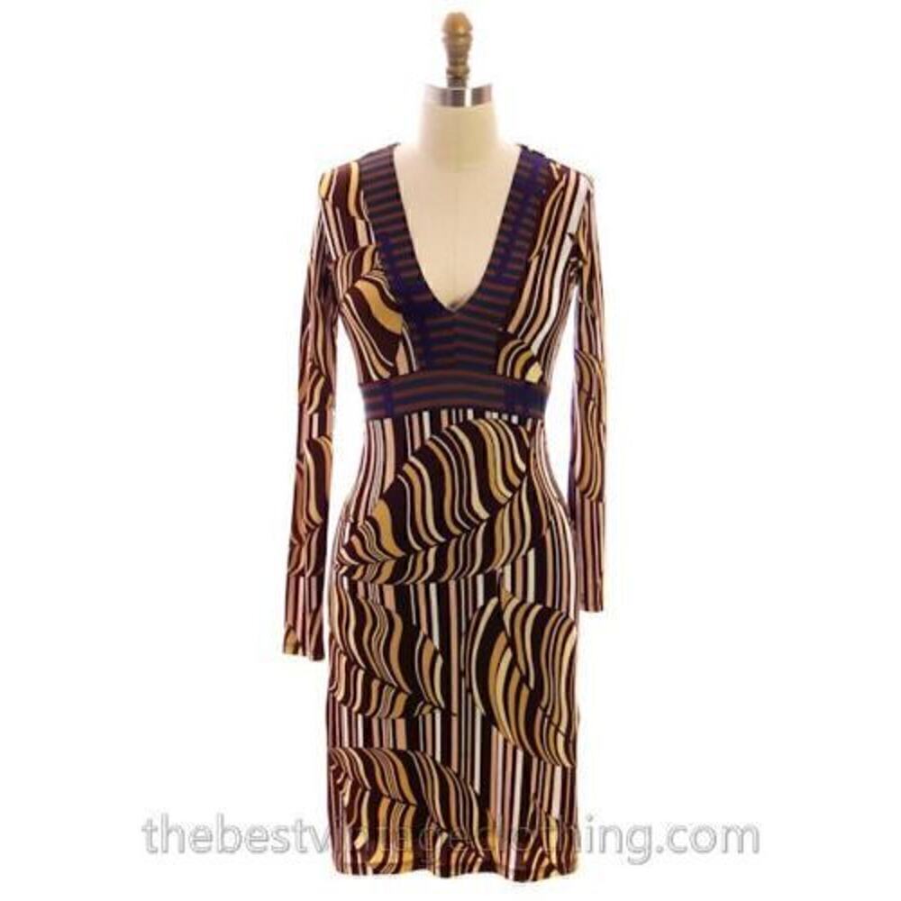 Custo Barcelona Stretch Knit Dress Abstract Leaf Print Designer Size 1 S
